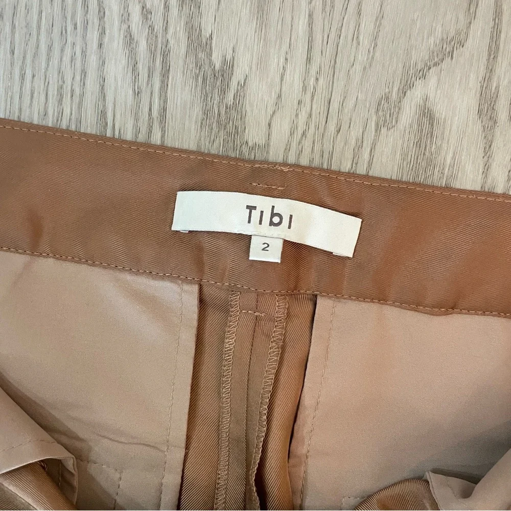 Tibi Medini Twill Pant in Sable Brown Sculpted Trousers Ankle Tie Pleat Skinny